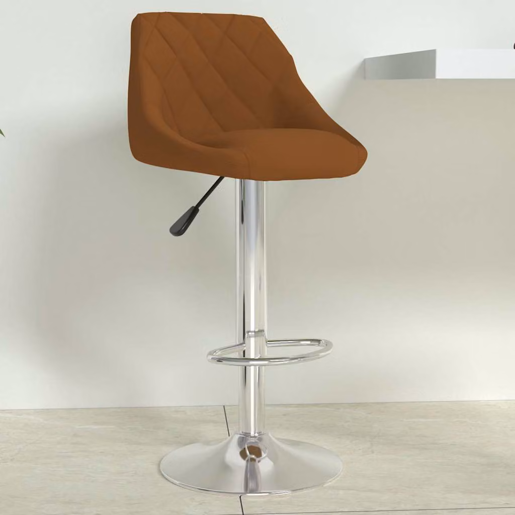 Sgabello da bar moderno vidaXL in velluto marrone con struttura in metallo e plastica, H: 103 cm