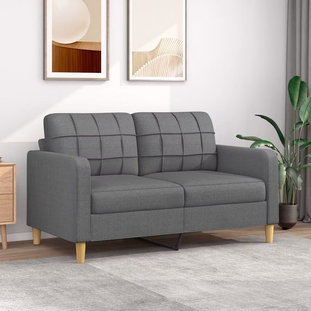 Divano esclusivo a 2 posti, colore grigio scuro, 140 cm, rivestito in tessuto