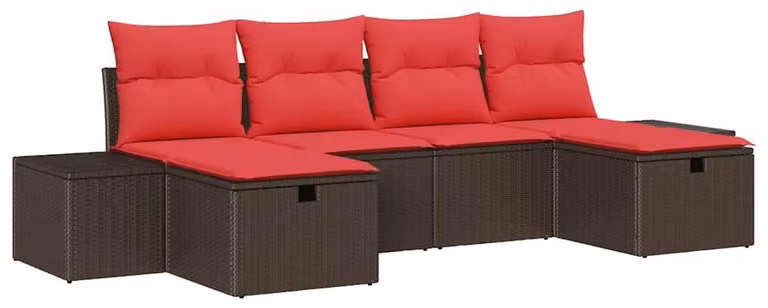 Set Divano da Giardino con cuscino 6 pcs Marrone polyrattan
