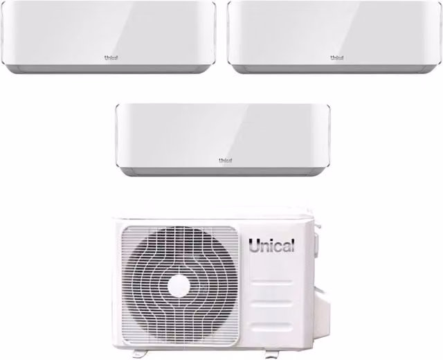 Climatizzatore Condizionatore Split Inverter Unical Trial Serie AIR CRISTAL 10+10+13 con KMX4 28HE R-32 Colore Bianco