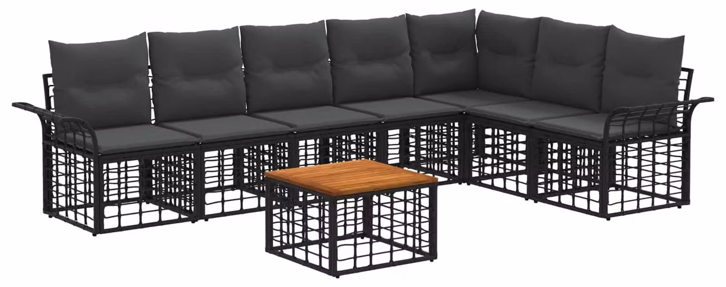 Set di divani da esterno 8 pcs Nero e Grigio scuro Poliestere