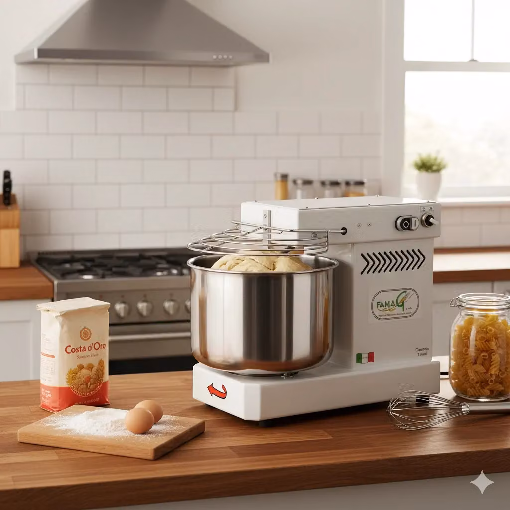Impastatrice a spirale a testa fissa Famag IM8/230 bianca in acciaio inox con 10 velocità e potenza 350W per 8kg – 2