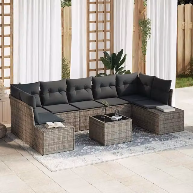 Set Divano da Giardino 8 pz Grigio polyrattan 3355648