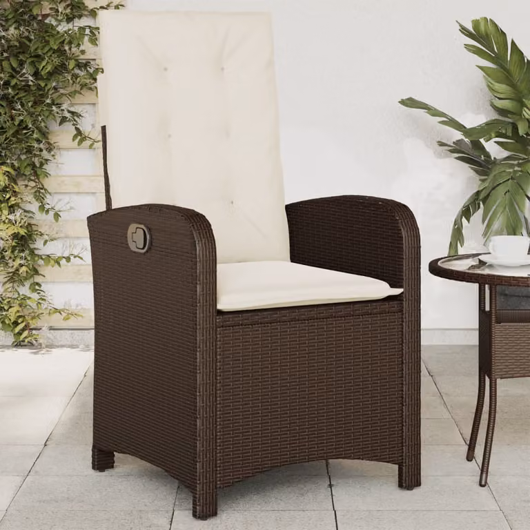 Sedia reclinabile da giardino vidaXL con cuscini in polyrattan e metallo, colore marrone e bianco