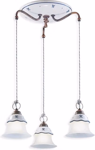 Lampadario Tondo Classico Ferrara Metallo Ceramica Nero Sfumato Rame 3 Luci E14