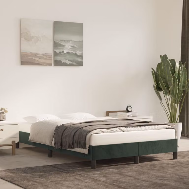 The Living Store Struttura letto in velluto verde scuro 120x200 cm