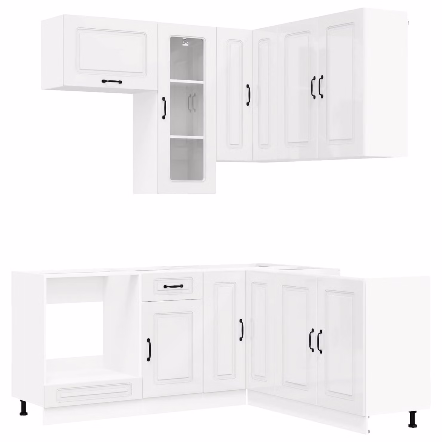 Set di mobili da cucina KALMAR, 8 pezzi, in legno impiallacciato bianco lucido