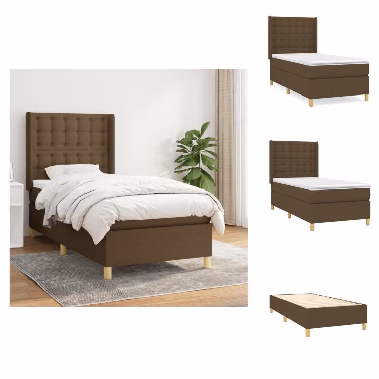 vidaXL Letto a molle con materasso marrone scuro 90x190 cm in tessuto - Letti e strutture letto