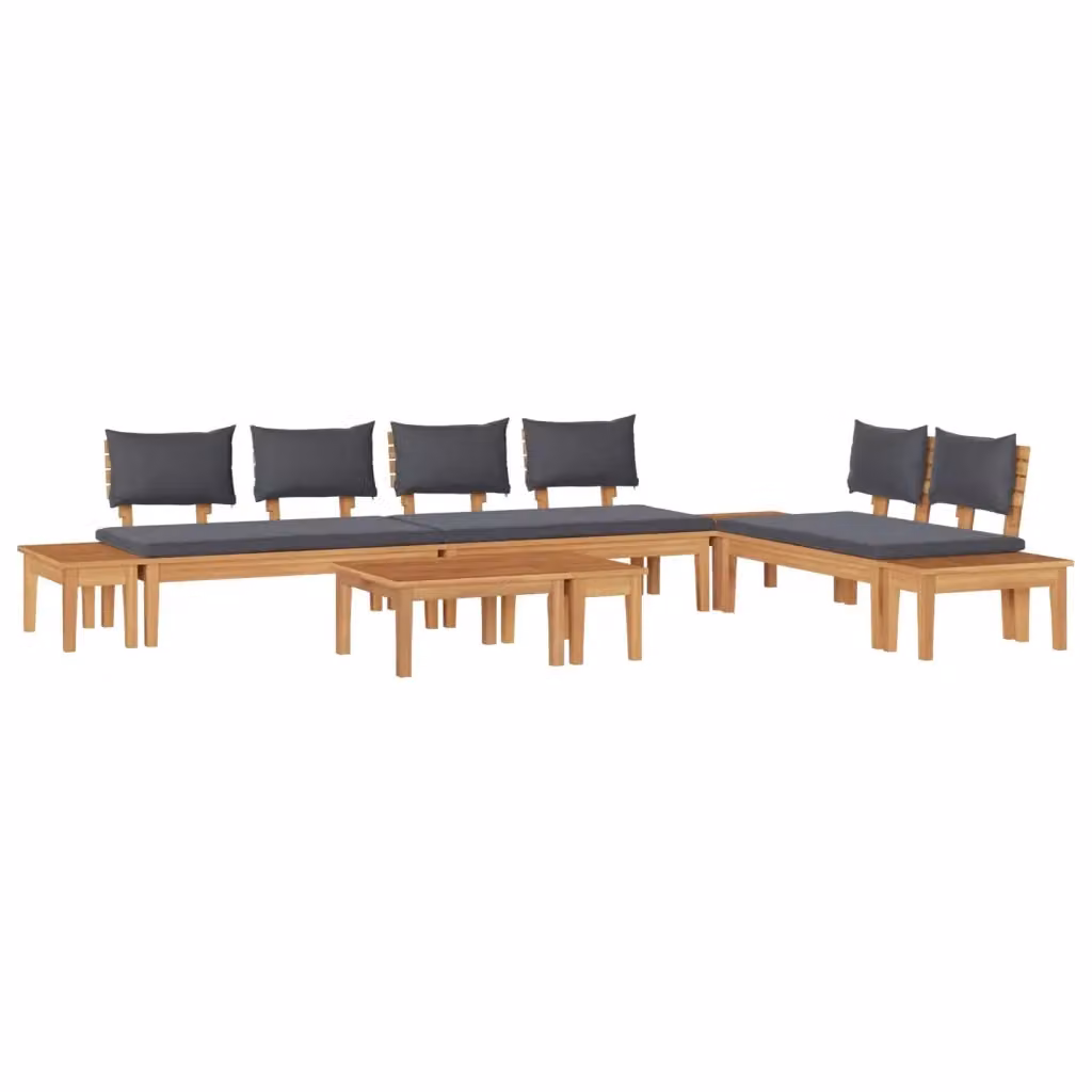 Set Divano da Giardino a L vidaXL in Legno di Teak con Cuscini Marrone e Grigio – 2