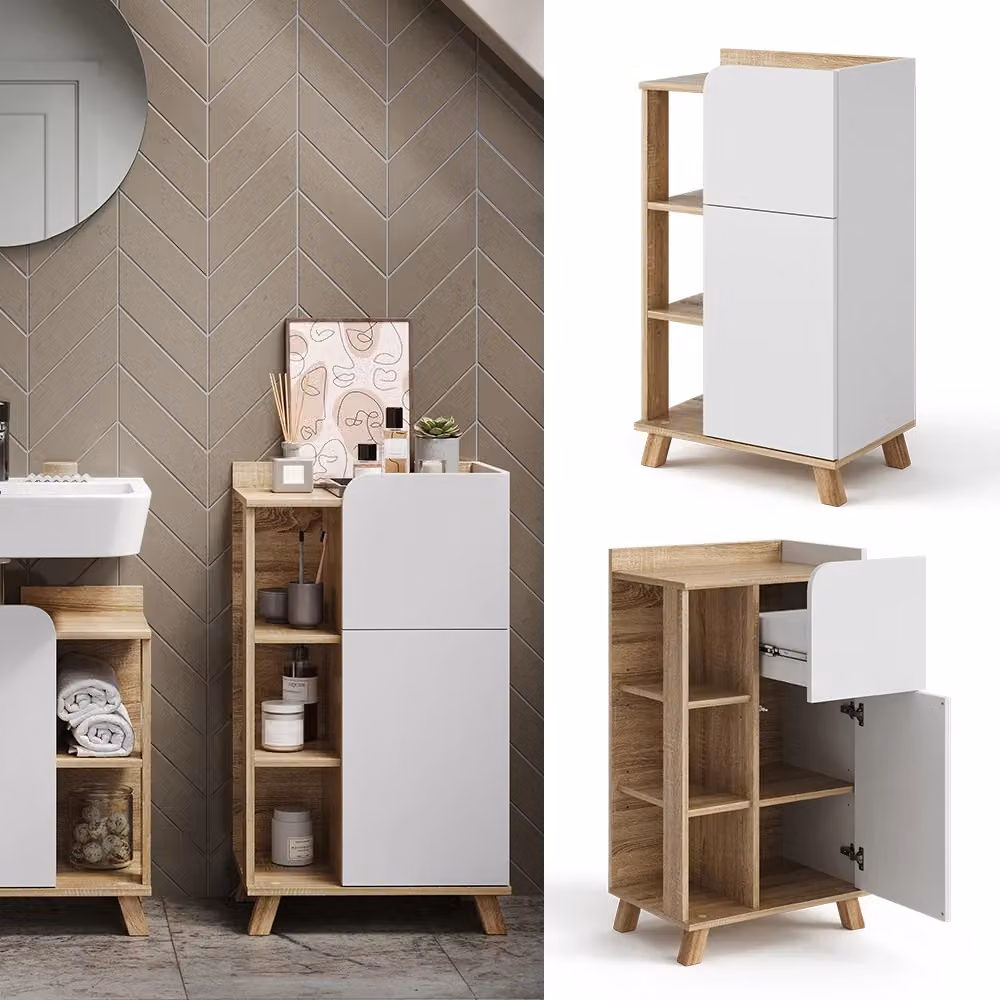 Mobiletto bagno Vicco Karen con anta e cassetto, Bianco, L: 50 cm, H: 90 cm, P: 35 cm – 2