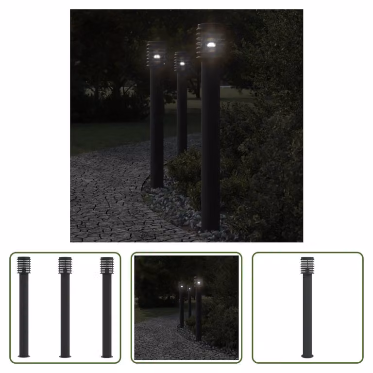 The Living Store Luci da sentiero 3 pezzi nero 110 cm acciaio inox
