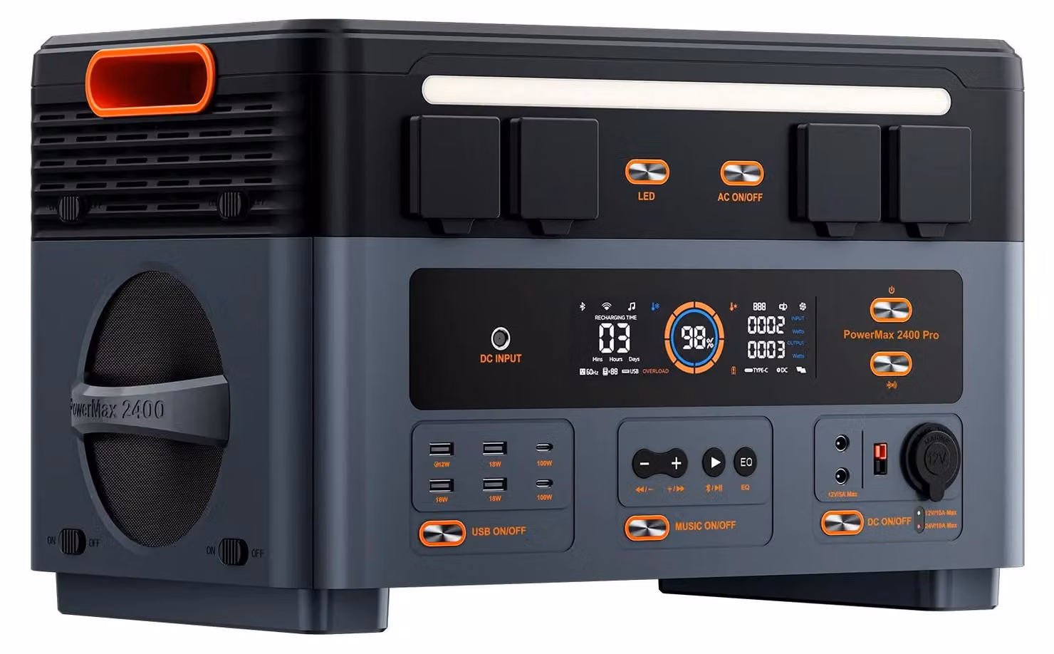 Centralina portatile - PowerMax 2400Pro - 2016 Wh - Batteria LiFePO4 - 2400 W - Prese da 220 V (standard europeo) - Gruppo di continuità (UPS) - Ideale per la casa, il camper e il campeggio
