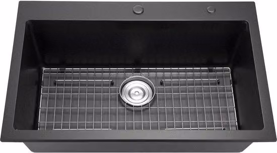 84 cm stazione da cucina in granito, vasca da miele in vetro per montaggio sopra, vasca da miele in vetro unica con accessori, ideale per camper, cucine da preparazione e bar (nero)