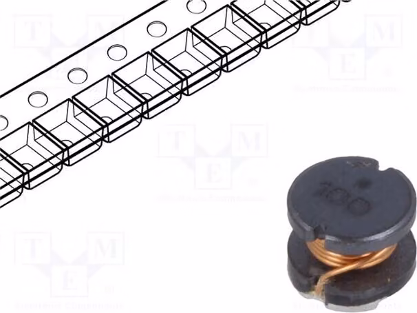 2 induttori a filo: filo di diametro 25, induttanza 330 μH, corrente nominale 270 mA, tolleranza ±10%, componente a montaggio superficiale (SMD), diametro 5,8 mm, altezza 4,8 mm, modello SDR0604-331KL