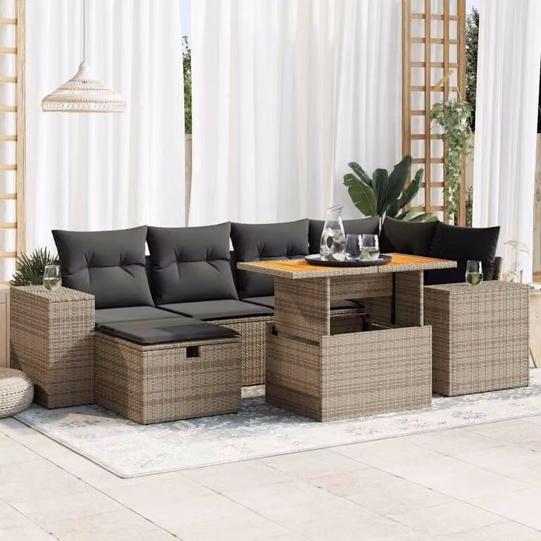 Maison Exclusive - Set da giardino 8 pezzi con cuscini Grigio Polyrattan Acacia