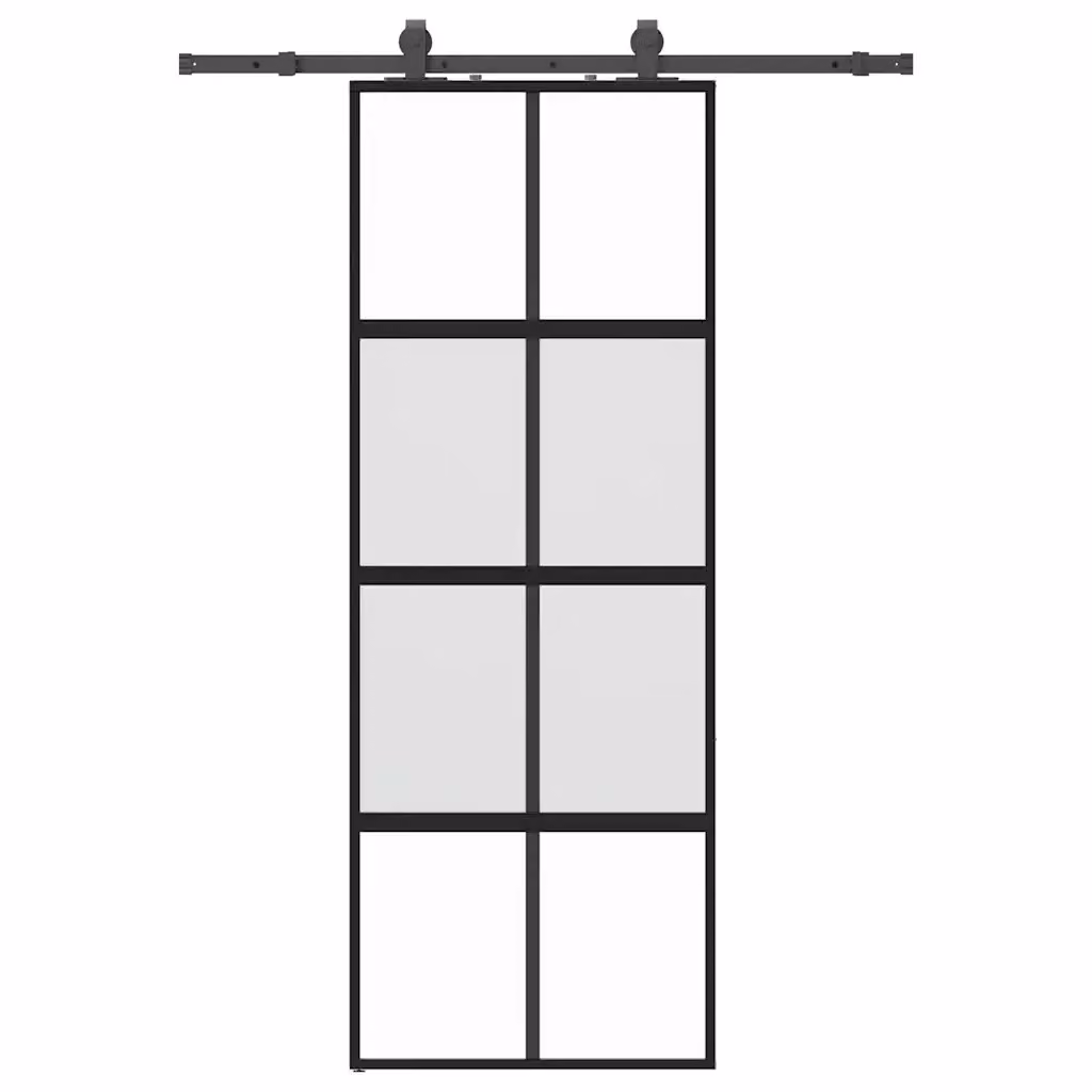 Porta Scorrevole Moderna vidaXL in Vetro Trasparente e Alluminio con Ferramenta Nera L: 76 cm, H: 205 cm – 2