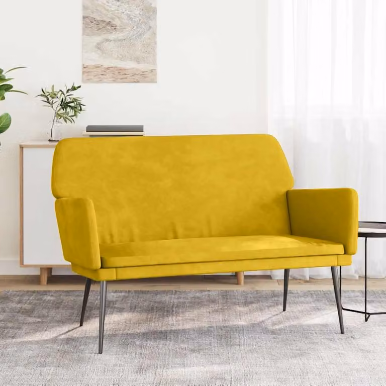 Panca vidaXL in velluto giallo con braccioli e struttura in metallo L: 108 cm, P: 79 cm, H: 79 cm