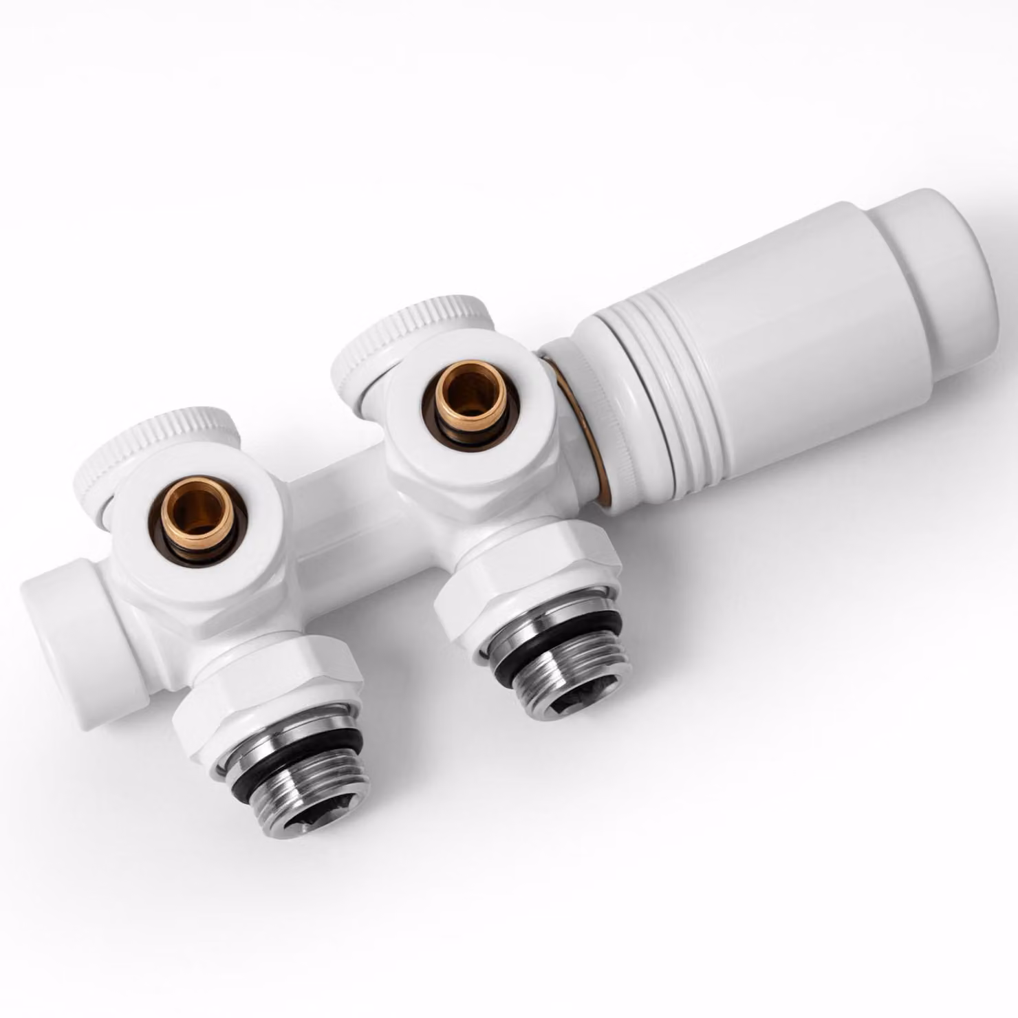 S'AFIELINA Set multiblock per raccordo radiatore, bianco (1 pz) Valvola di blocco rubinetto termostatico Accessori per il riscaldamento Forma angolare e rettilinea
