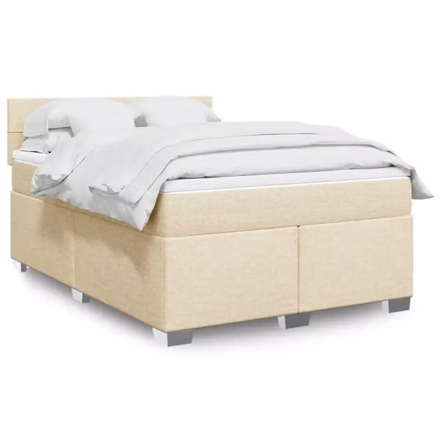 Letto Ibrido vidaXL con Giroletto a Molle e Materasso in Tessuto Beige e Bianco, L/P/H: 140 x 200 cm