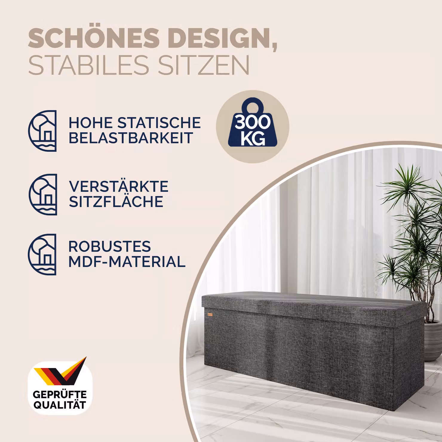 Pouf seduta Casaria® grigio con rivestimento rimovibile L: 115 cm, P: 38 cm, H: 38 cm – 2