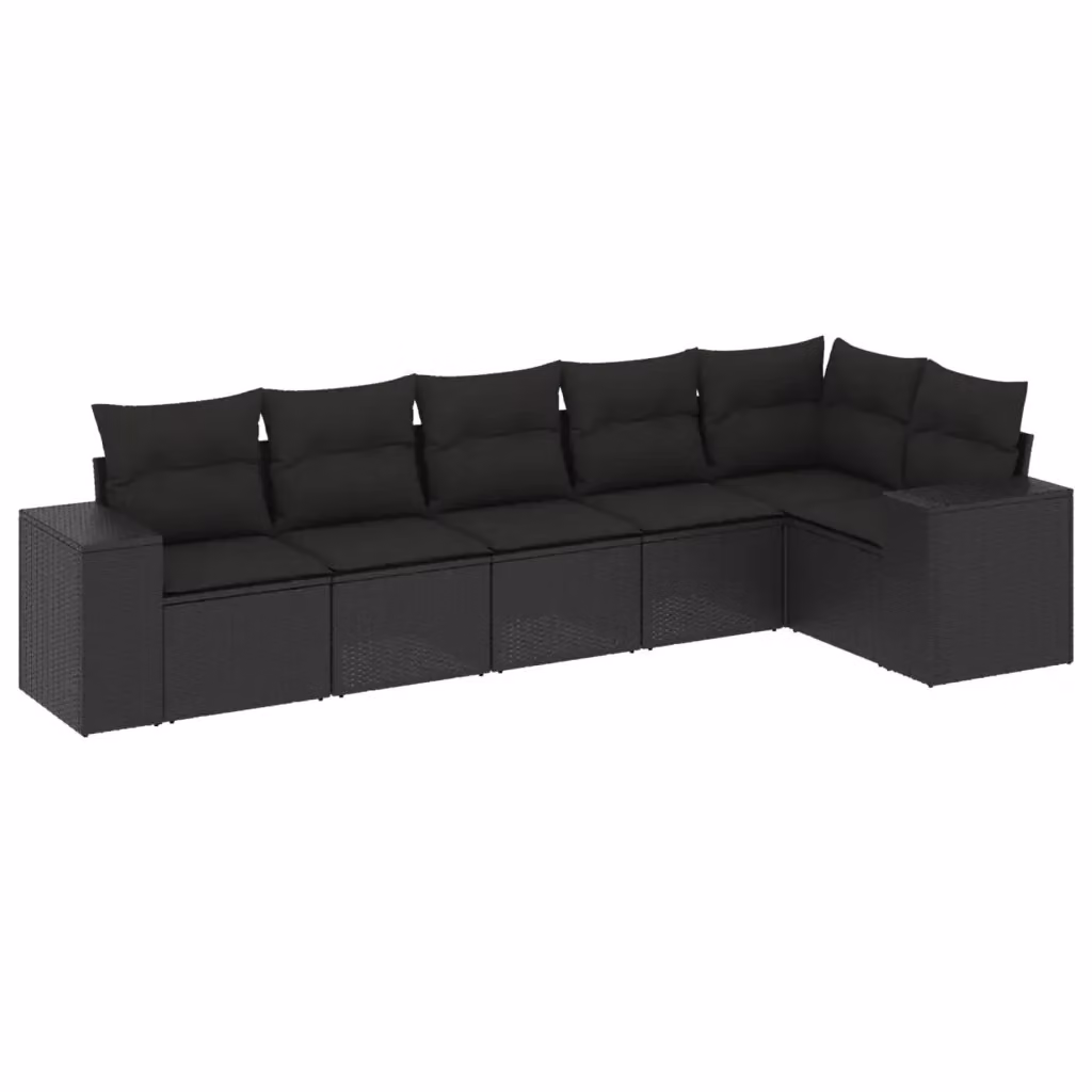 Set Divano da Giardino a L VIDAXL in Polyrattan Nero con 6 Cuscini Moderno – 2