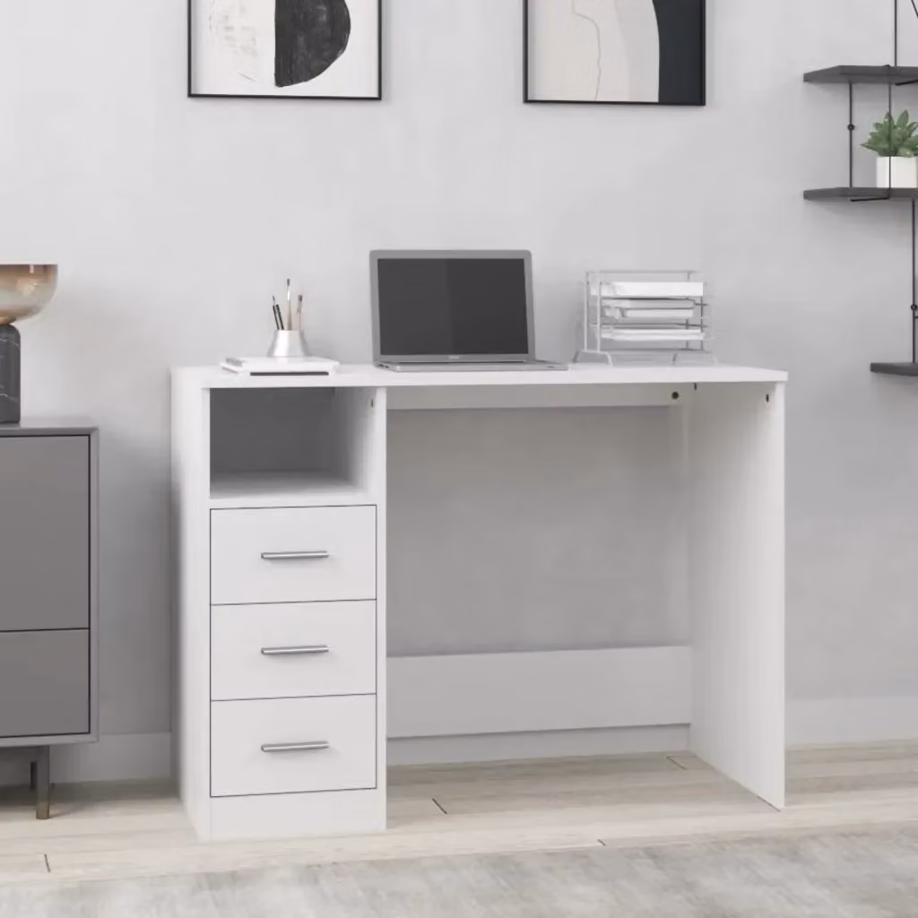 Scrivania moderna per ufficio o casa in MDF laminato bianco L: 102 cm, P: 50 cm, H: 76 cm – 2