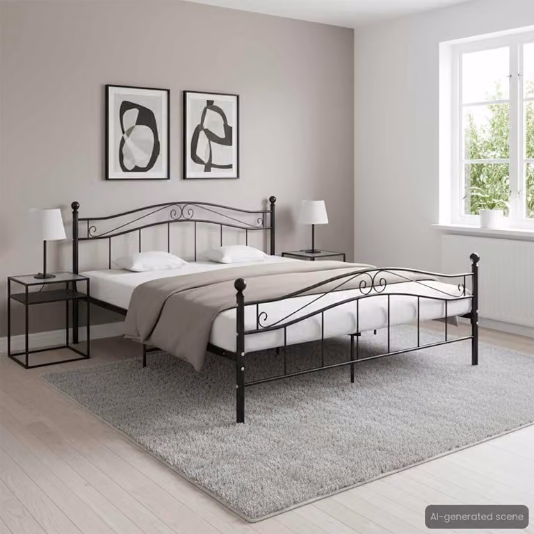 vidaXL Giroletto in Metallo Nero per Adulti L/P: 160 x 200 cm