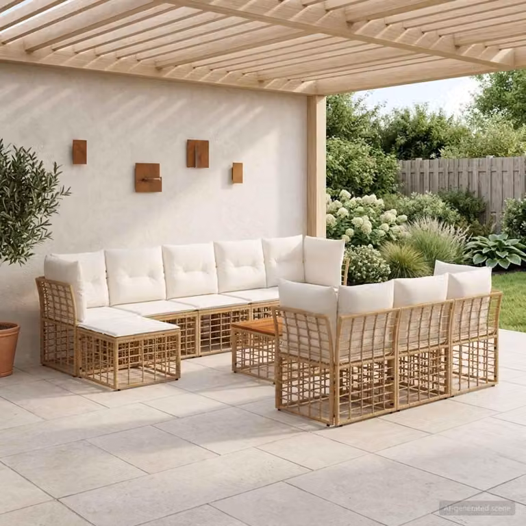 Maison Exclusive - Set da esterno per divano, 11 pezzi, 10 posti, colori: naturale e crema