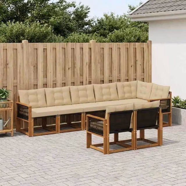 Set di divani da esterno 8 pz Naturale e Beige 3382033