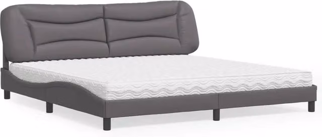 Letto con Materasso Hvar vidaXL Grigio e Bianco in Similpelle e Tessuto L/P/H: 200 x 200 x 74,5 cm