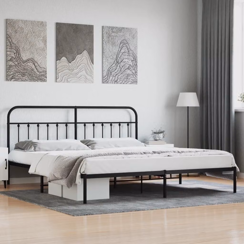 The Living Store Struttura letto con testiera in metallo nero 193x203 cm