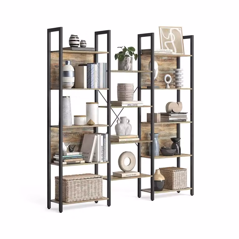 Libreria Scaffale Portaoggetti con 14 Ripiani | VASAGLE, Rovere Con Venature Blu + Nero