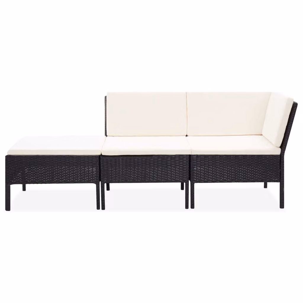vidaXL Set 3 pezzi da giardino con cuscini in polirattan nero