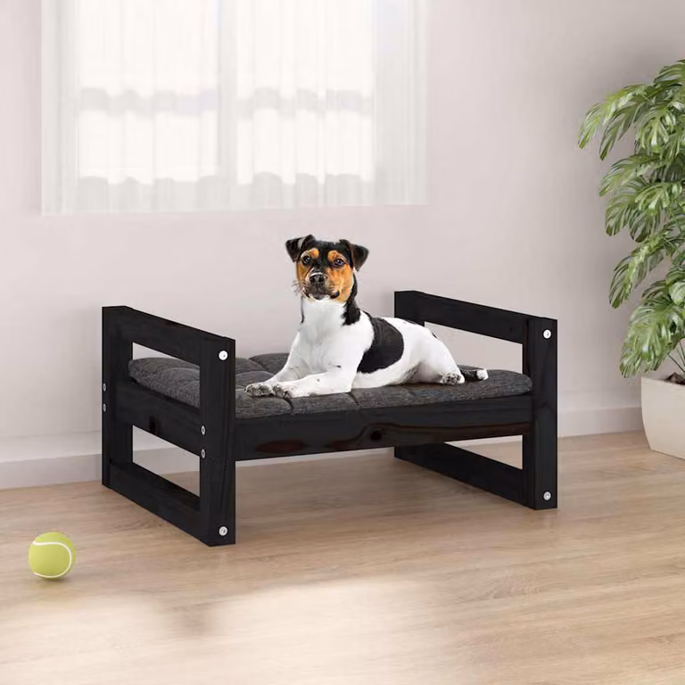 vidaXL Cuccia per Cani Nera 55,5x45,5x28cm in Legno Massello di Pino