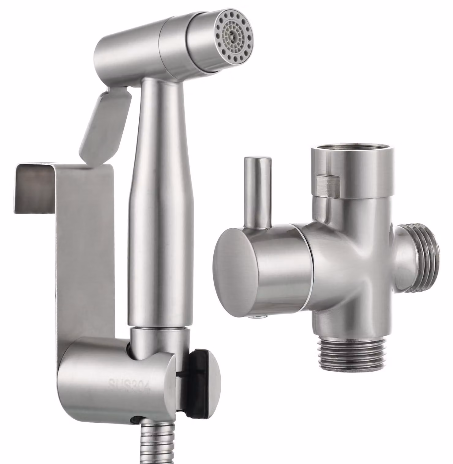 CIENCIA, leva per bidet da fissare al lavandino, acciaio inossidabile, getto spray, modello "shattaf" - Kit completo per bidet da WC