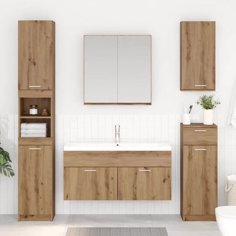 Armadio sottolavello vidaXL in legno ingegnerizzato rovere con ante a battente e finitura opaca, colore marrone e argento