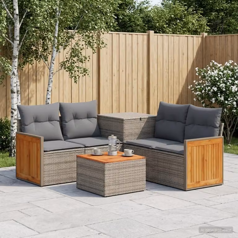 vidaXL Set di divani da giardino a forma di U in polyrattan con tavolino e pouf, 8 pezzi, Grigio e Antracite