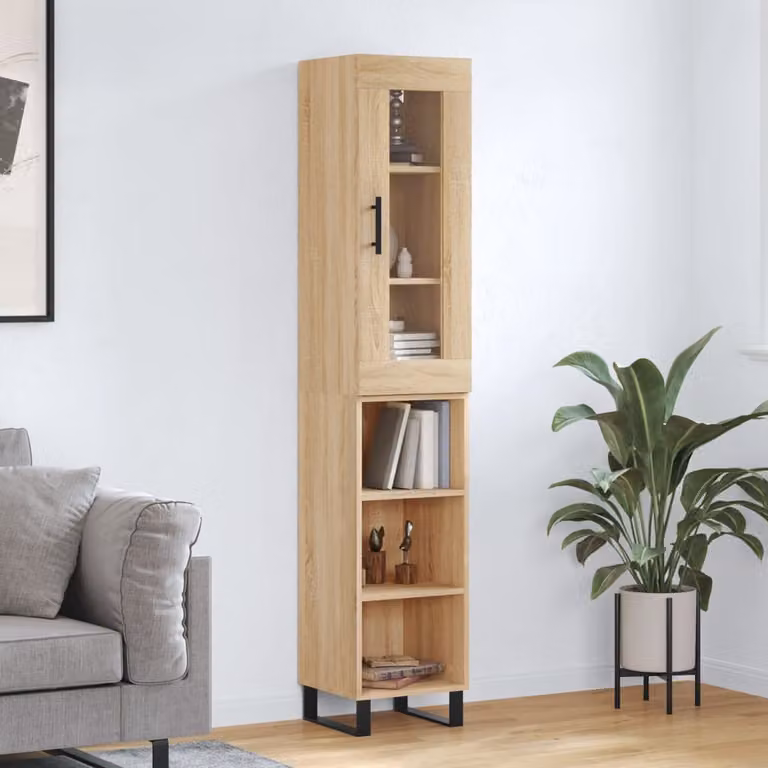 Credenza vidaXL in Rovere Sonoma con Ante in Vetro e Ripiani Interni, Marrone, L/P/H: 34,5 x 34 x 180 cm
