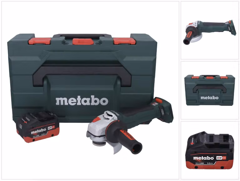 Smerigliatrice angolare a batteria Metabo WPB 18 LT BL 11-125 Quick 18 V 125 mm Brushless + 1x batteria da 5,5 Ah + metaBOX - senza caricabatterie