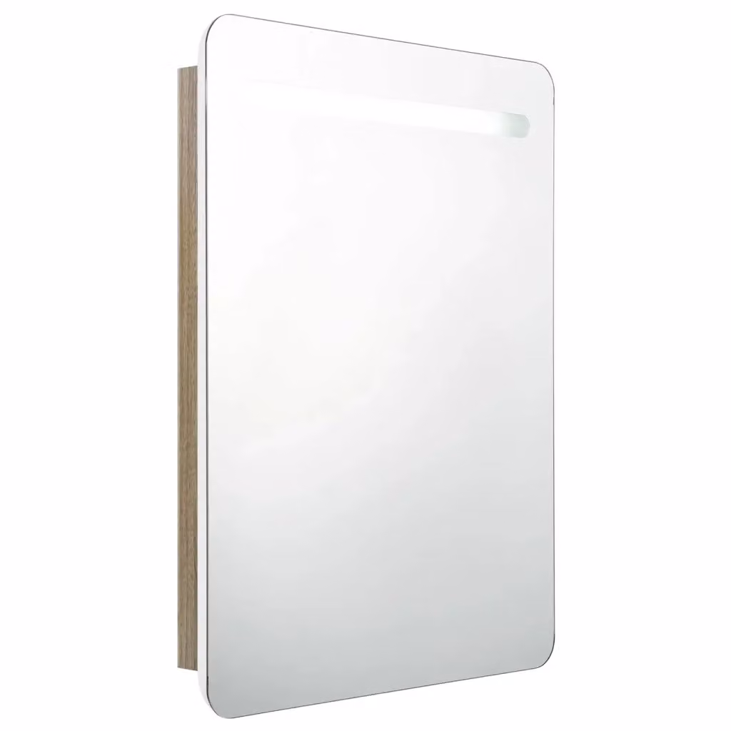 vidaXL Armadietto da Bagno Moderno con Specchio e Illuminazione LED, Bianco e Rovere, L: 60 cm, P: 11 cm, H: 80 cm – 2