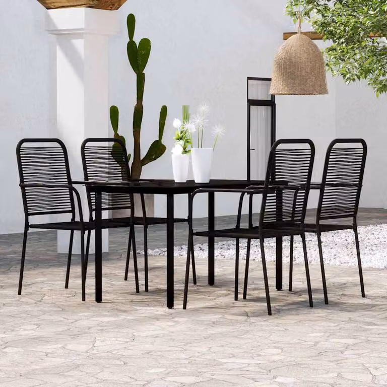 Set da pranzo da giardino vidaXL in acciaio nero opaco e vetro, 5 pezzi