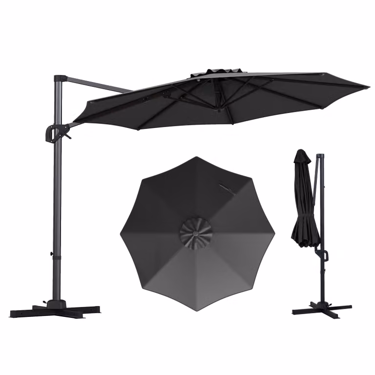 Ombrellone da giardino Costway girevole e inclinabile con tetto ventilato e manovella, Grigio, Diametro: 300 cm