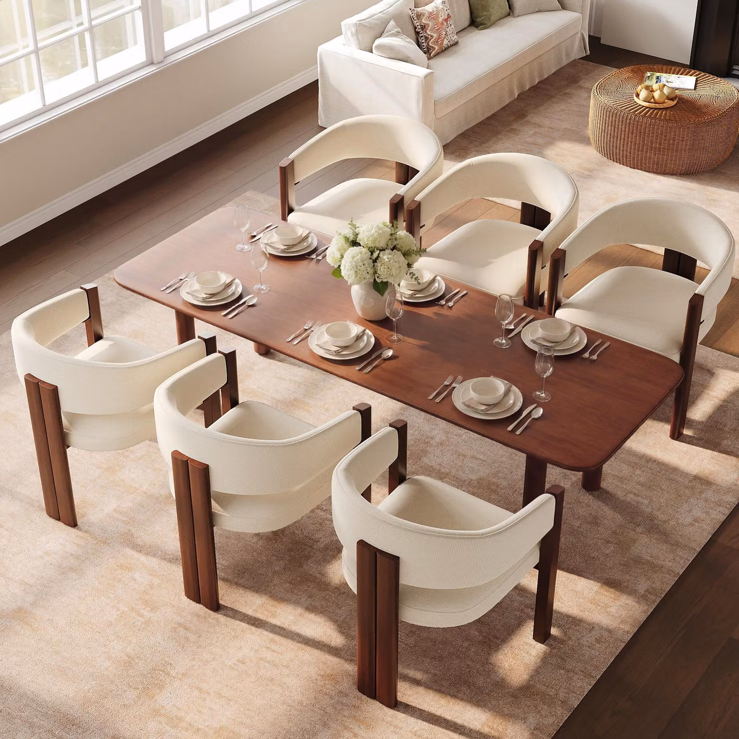 Set di 6 sedie da pranzo Flieks, con imbottitura spessa e gambe in ferro, piedini regolabili in altezza, ideali per la cucina, sedie imbottite, dimensioni 57,5x60,5x78,5 cm, colore beige