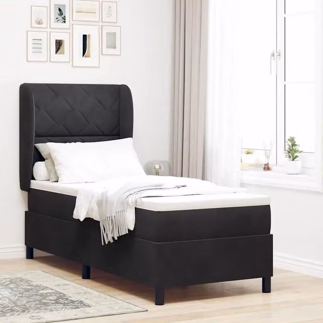 Letto a molle con testiera in velluto nero vidaXL L/P: 200 x 80 cm