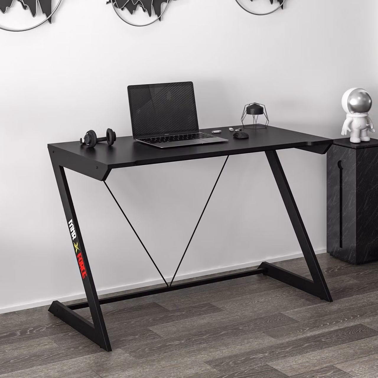 Skye Decor, Zoned - Nero, scrivania da gaming, nero, pannelli truciolari rivestiti al 100% in melamina, 120 x 77 x 60 cm