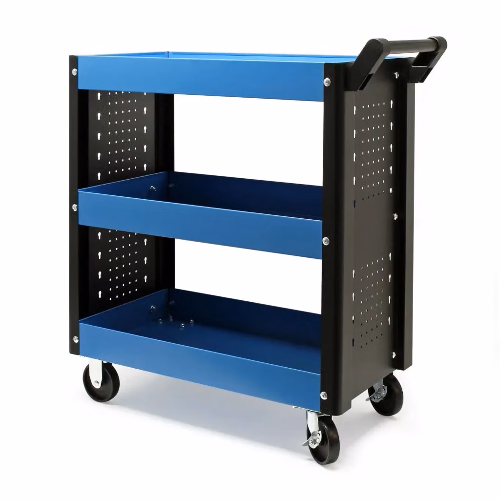Carrello portautensili mobile con 3 ripiani e ruote in acciaio e plastica, disponibile in grigio o blu – 2