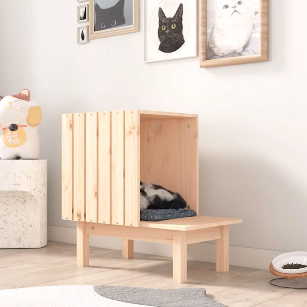 The Living Store Casetta per gatti 60x36x60 cm in legno di pino massiccio