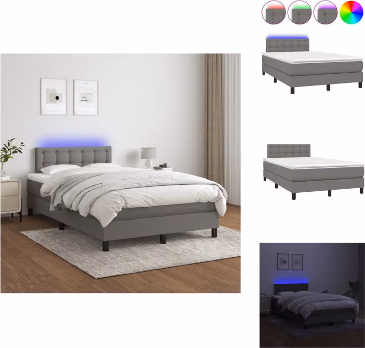 vidaXL Letto a molle con materasso e tessuto LED grigio scuro 120x200 cm - Letti & strutture letto