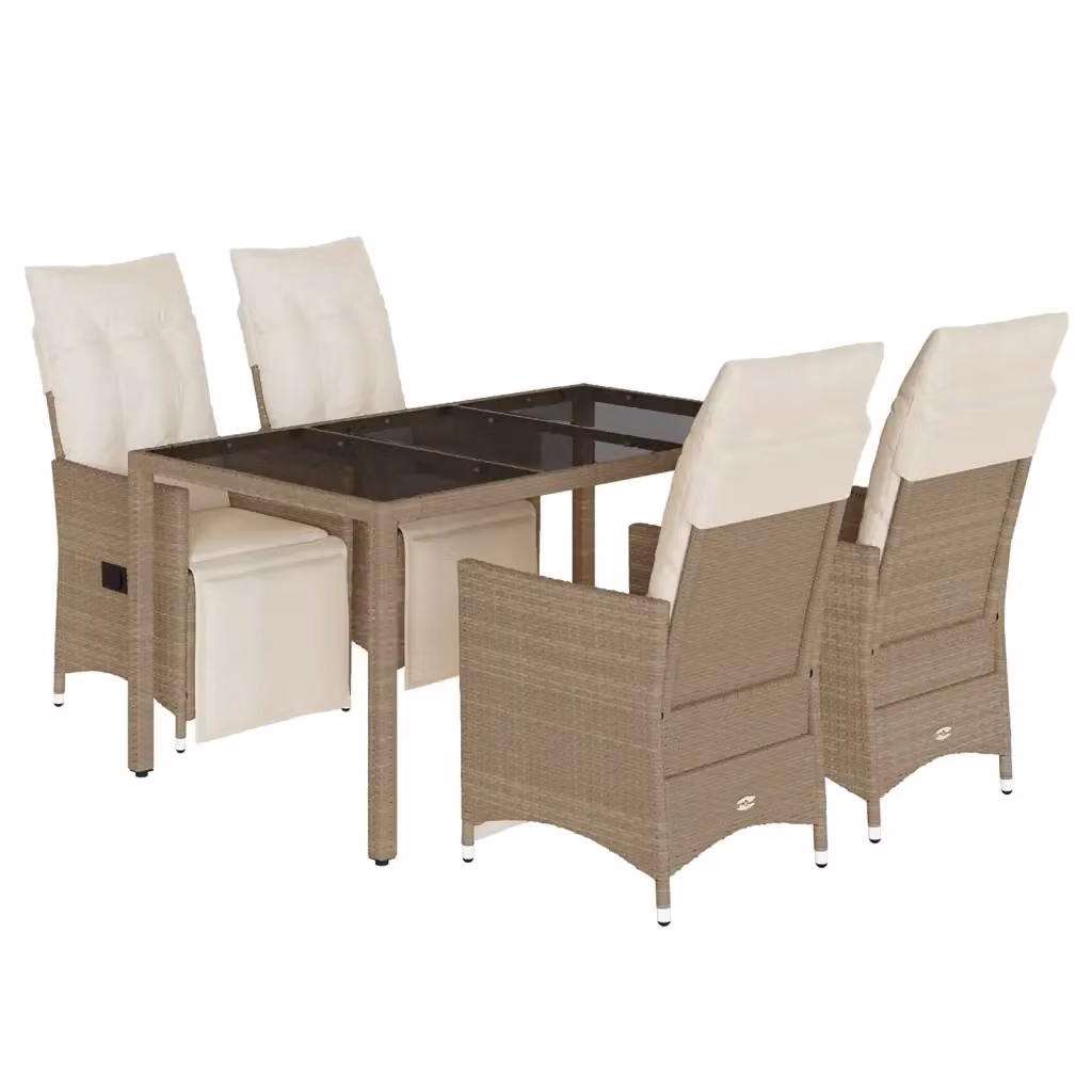 Set da Bistrò da Giardino 5 pz vidaXL in Polyrattan con Cuscini Beige e Piano in Vetro – 2