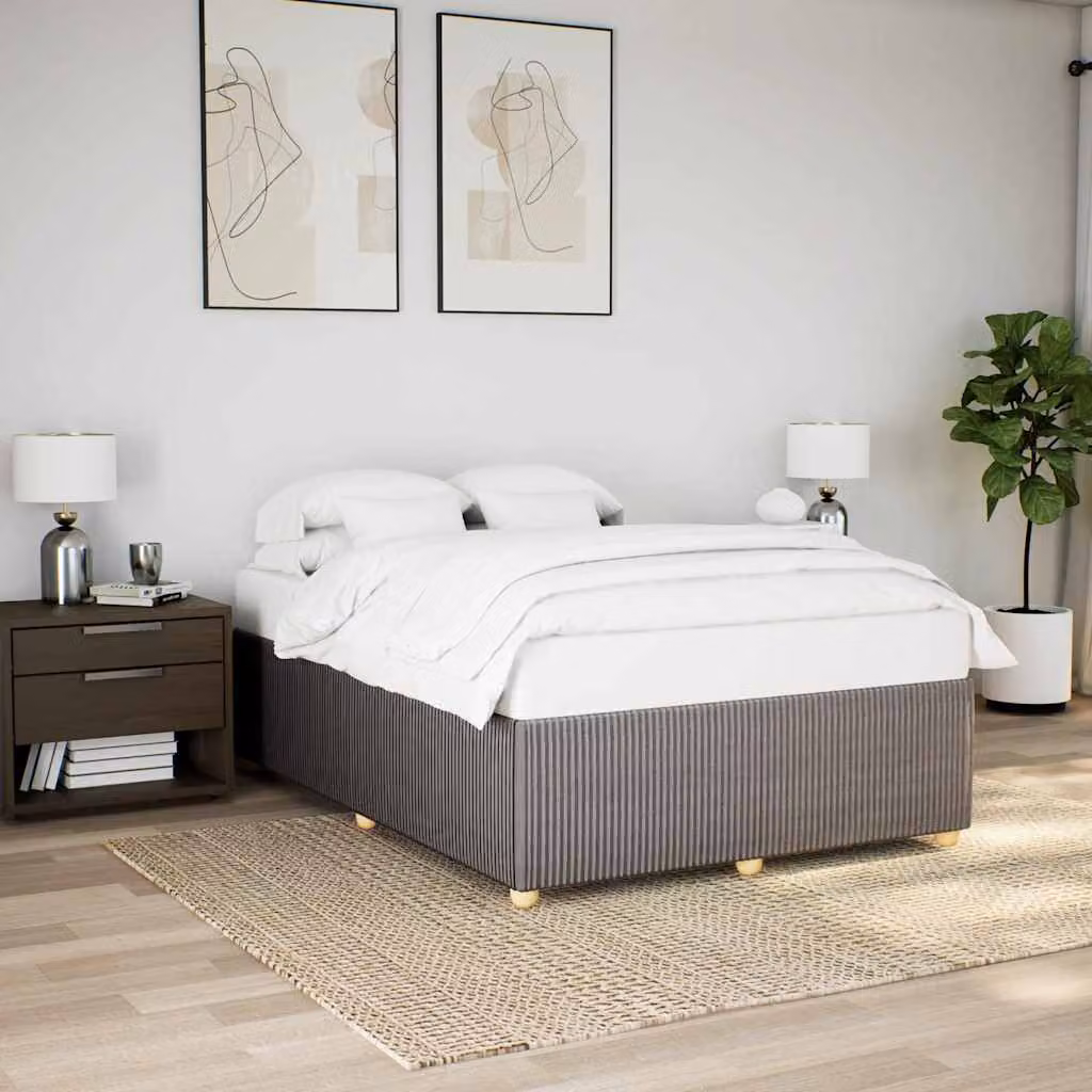 Giroletto vidaXL senza materasso in tessuto beige e grigio con struttura in legno e doghe, L/P/H: 140 x 200 cm – 1